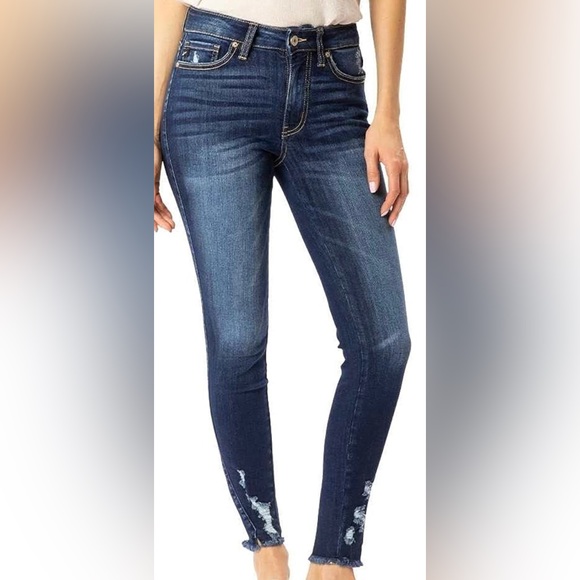 Kancan Mid Rise Frayed Hem Ankle Skinny Jeans - 25 x 27 - Picture 3 of 12